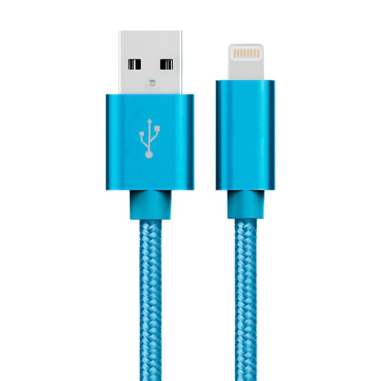 2A 1m Metal Lightning 8Pin USB Charging Sync Woven Cord for iPhone 7 Plus/7 Etc - Blue