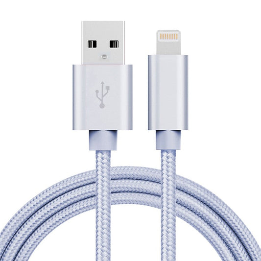 2A Lightning 8Pin USB Charge Data Cable 2m Woven Cord for iPhone 7 Plus/7 Etc - Silver Color