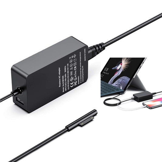 44W 15V 2.58A Power Adapter Charger with USB Charging Port for Microsoft Surface Pro 6/5/4/3 etc. - EU Plug