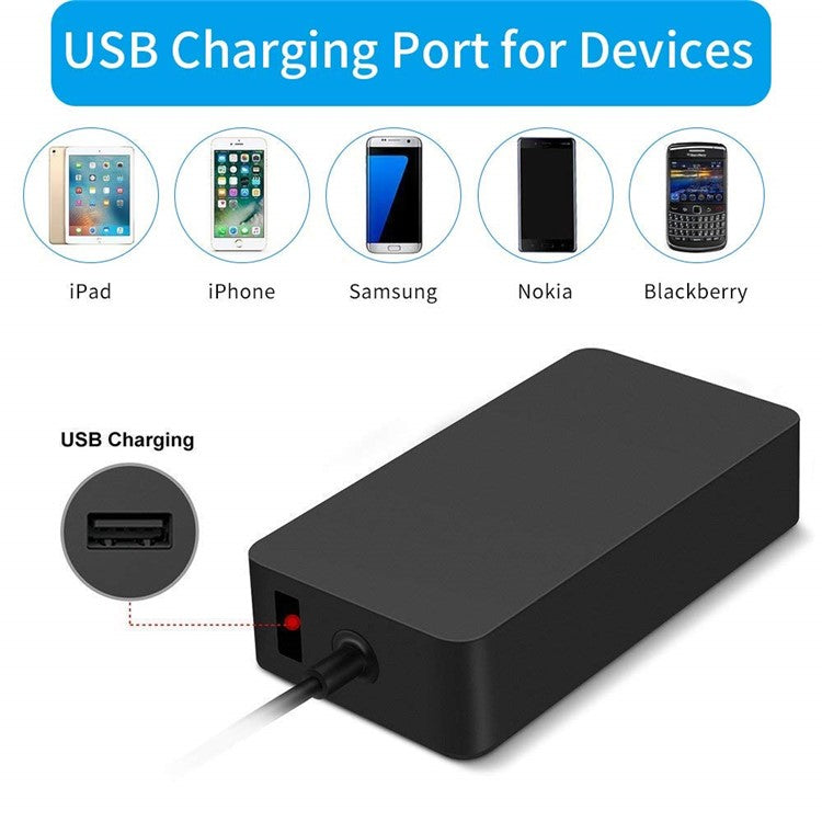 44W 15V 2.58A Power Adapter Charger with USB Charging Port for Microsoft Surface Pro 6/5/4/3 etc. - EU Plug