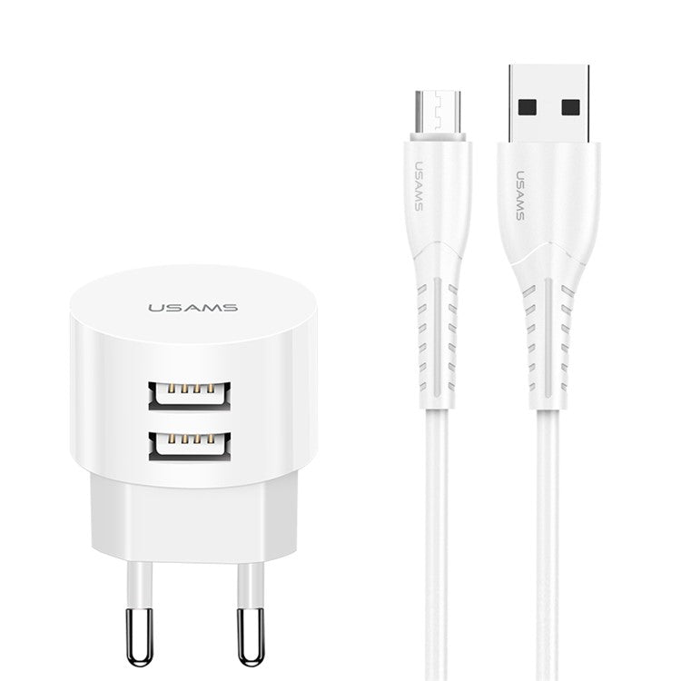 USAMS USAMS-XT T20 Dual USB Ports Round Travel Charger + U35 Data Sync Micro Charging Cable Set - EU Plug