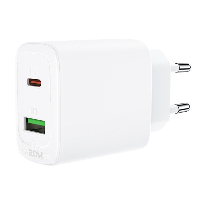 ACEFAST A25 PD 20W USB-A + Type-C Dual Port Charger for iPhone iPad Samsung - EU Plug