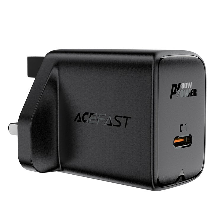 ACEFAST A24 PD 30W Wall Adapter USB Type-C Single Port GaN Charger, UK Plug - Black