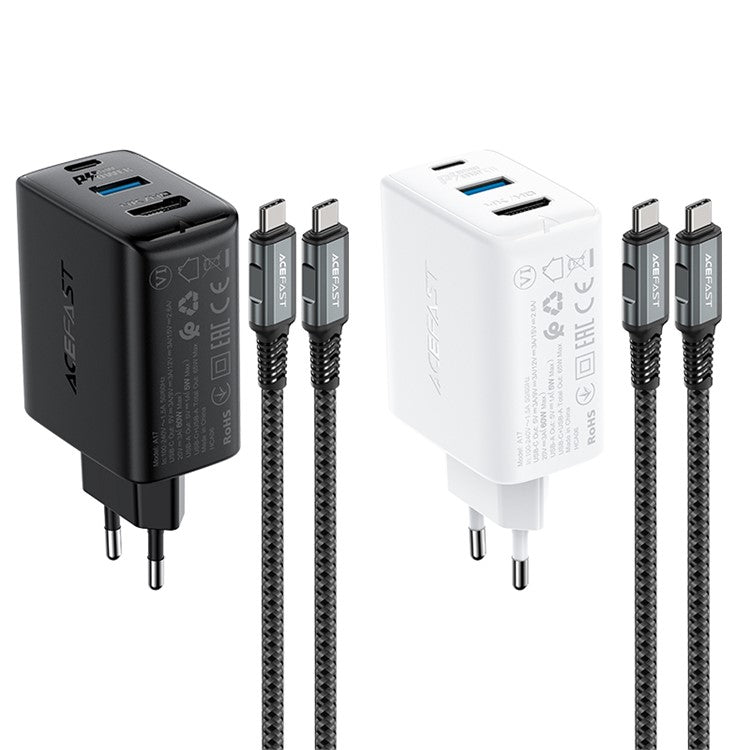 ACEFAST A17 65W GaN Charger USB-A + Type-C + HDMI 3-port Power Adapter Hub with Cable, EU Plug - Black