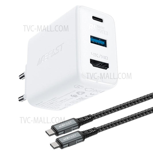 ACEFAST A17 65W GaN Charger USB-A + Type-C + HDMI 3-port Power Adapter Hub with Cable, EU Plug - White