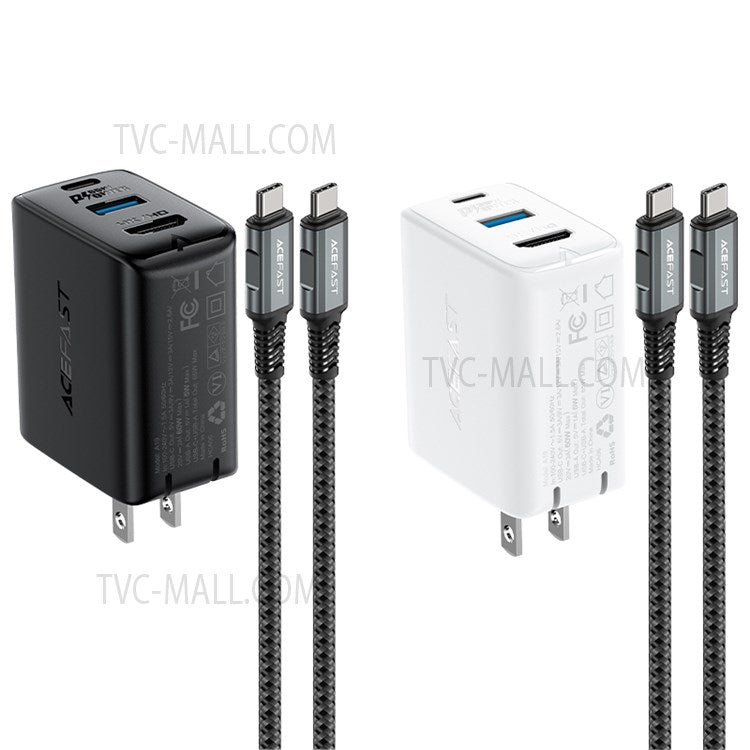 ACEFAST A19 Portable 65W GaN Charger with Cable USB-A + Type-C + HDMI 3-port Power Adapter Hub, US Plug - Black
