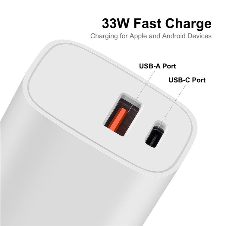 ENKAY HAT PRINCE Portable PD 33W+QC 3.0 Type C USB 2-port Wall Charger Block Travel Power Adapter - US Plug