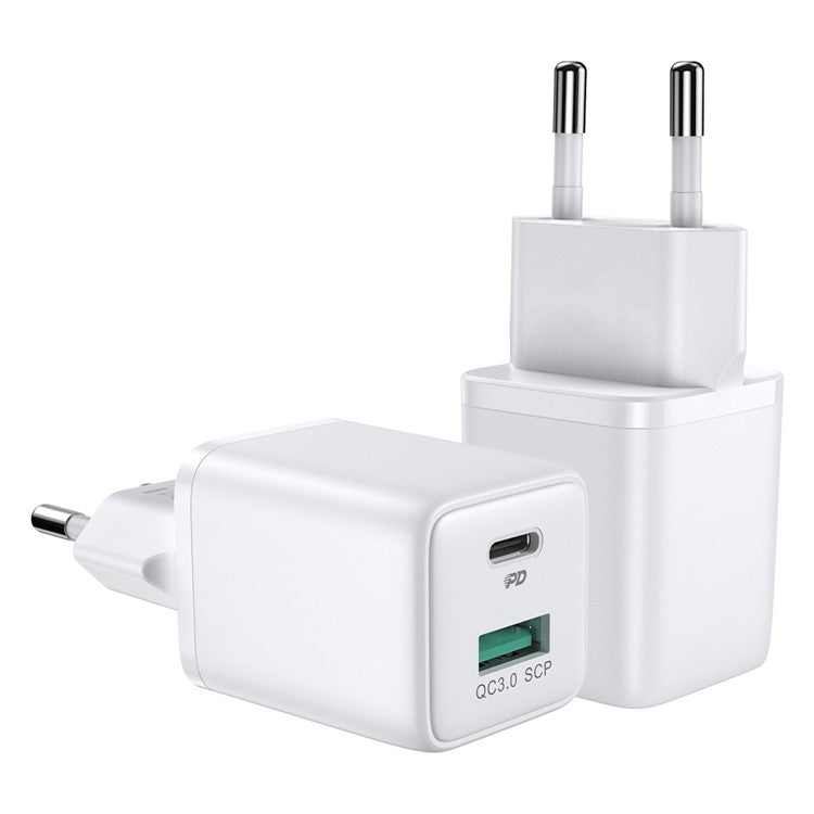 JOYROOM JR-QP303 Mini Size Intelligent Dual Outputs QC3.0+PD Fast Charger 30W Type-C+USB Phone Charging Adapter - EU Plug