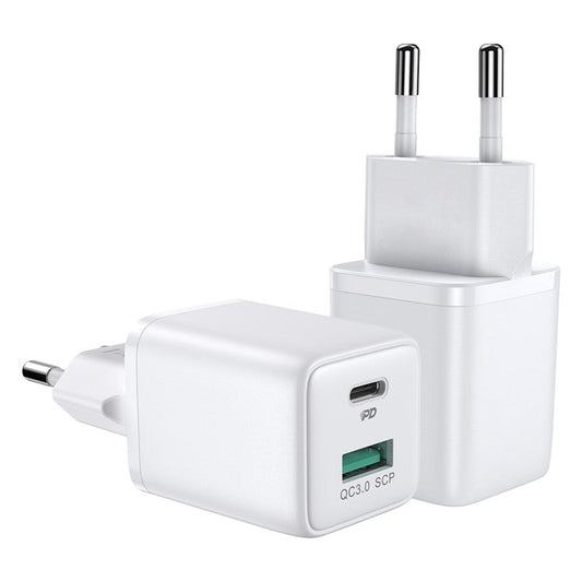 JOYROOM JR-QP303 Mini Size Intelligent Dual Outputs QC3.0+PD Fast Charger 30W Type-C+USB Phone Charging Adapter - EU Plug