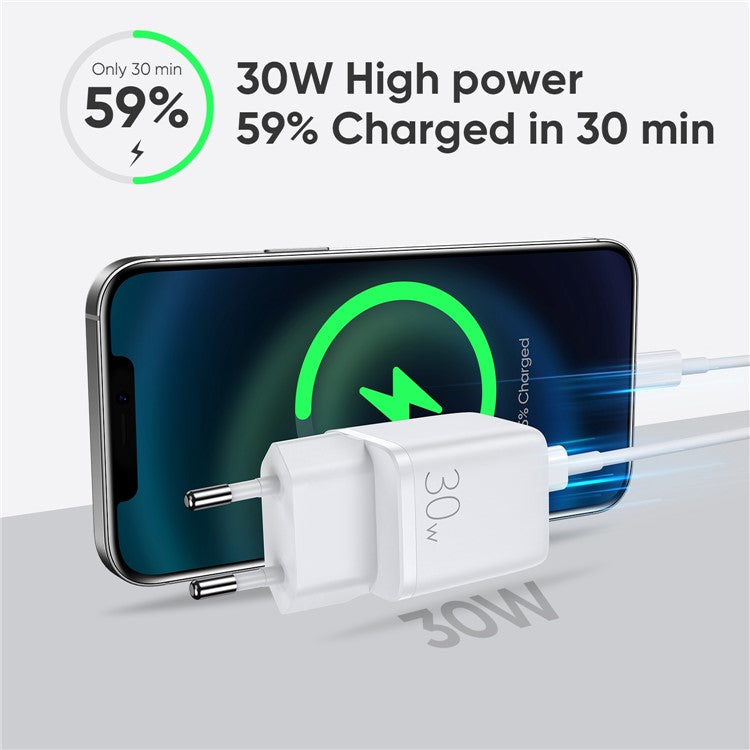 JOYROOM JR-QP303 Mini Size Intelligent Dual Outputs QC3.0+PD Fast Charger 30W Type-C+USB Phone Charging Adapter - EU Plug