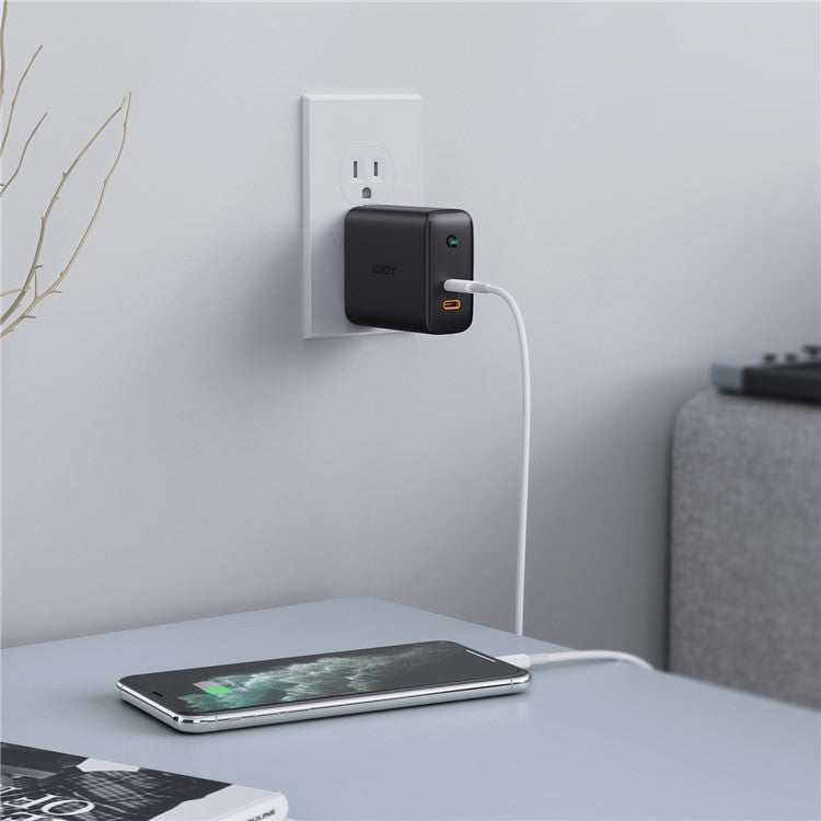 AUKEY PA-D2 36W Dual Port Type-C Power Adapter Type-C Wall Charger Plug Block for Mobile Phones/Tablets