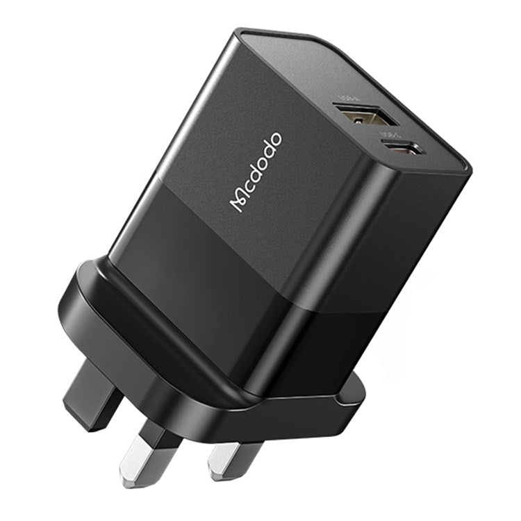 MCDODO CH-130 PD 20W Fast Charging Adapter USB+Type-C Dual Port Wall Charger - Black/UK Plug