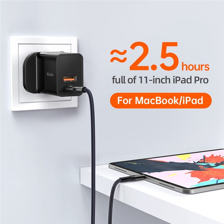 MCDODO CH-130 PD 20W Fast Charging Adapter USB+Type-C Dual Port Wall Charger - Black/UK Plug