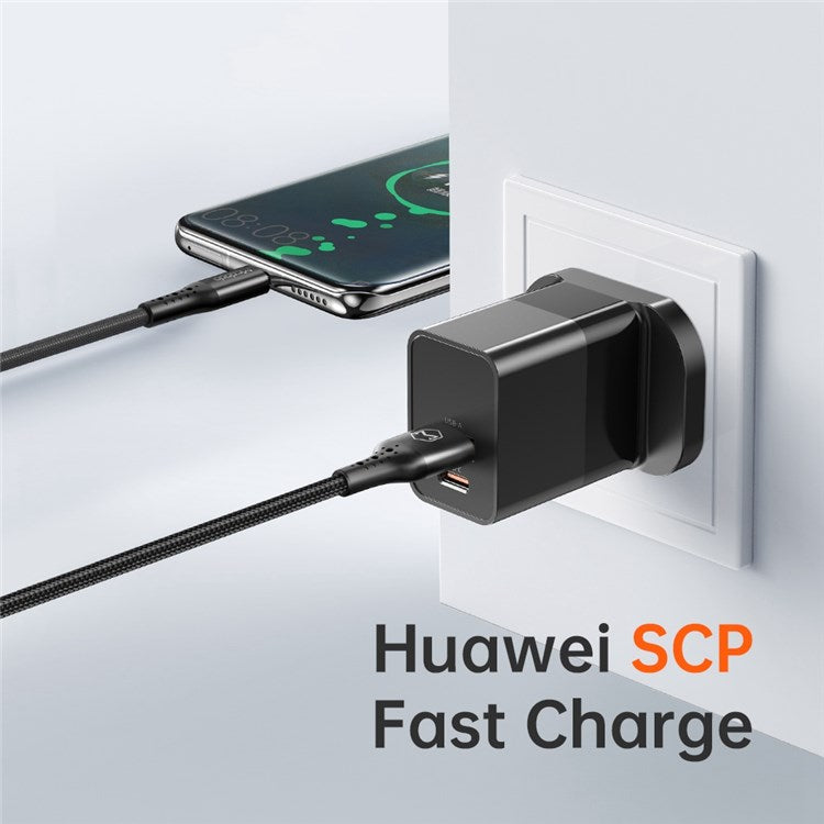 MCDODO CH-130 PD 20W Fast Charging Adapter USB+Type-C Dual Port Wall Charger - Black/UK Plug