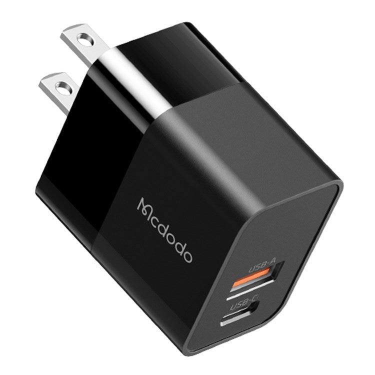 MCDODO CH-130 PD 20W Fast Charging Adapter USB+Type-C Dual Port Wall Charger - Black/US Plug
