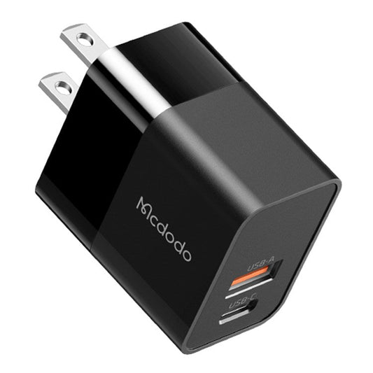 MCDODO CH-130 PD 20W Fast Charging Adapter USB+Type-C Dual Port Wall Charger - Black/US Plug