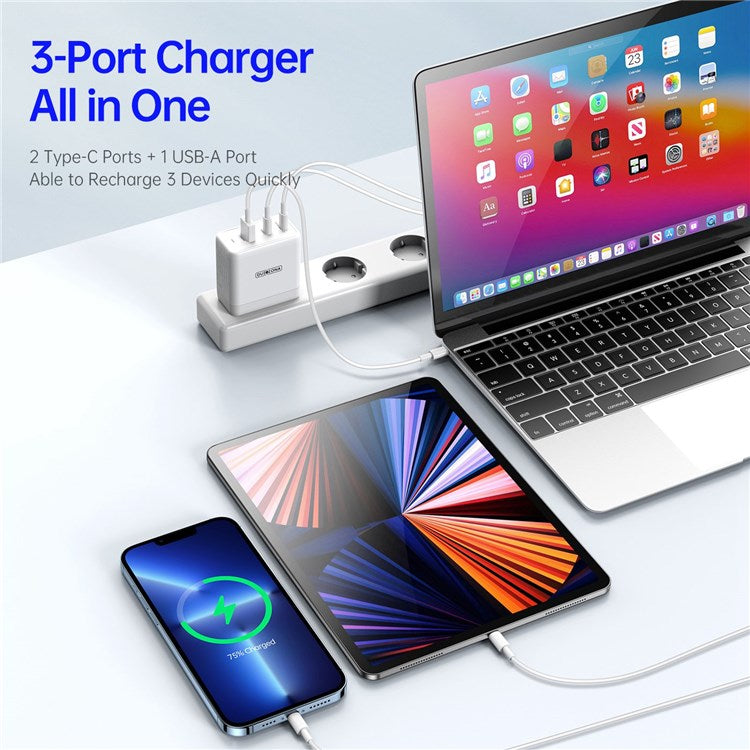DUZZONA T1 2x Type-C + 1x USB Wall Charger PD 65W Fast Charging Portable GaN Power Adapter for Samsung Galaxy S23 Ultra, S23+,S22 Ultra,S22 Plus, EU Plug