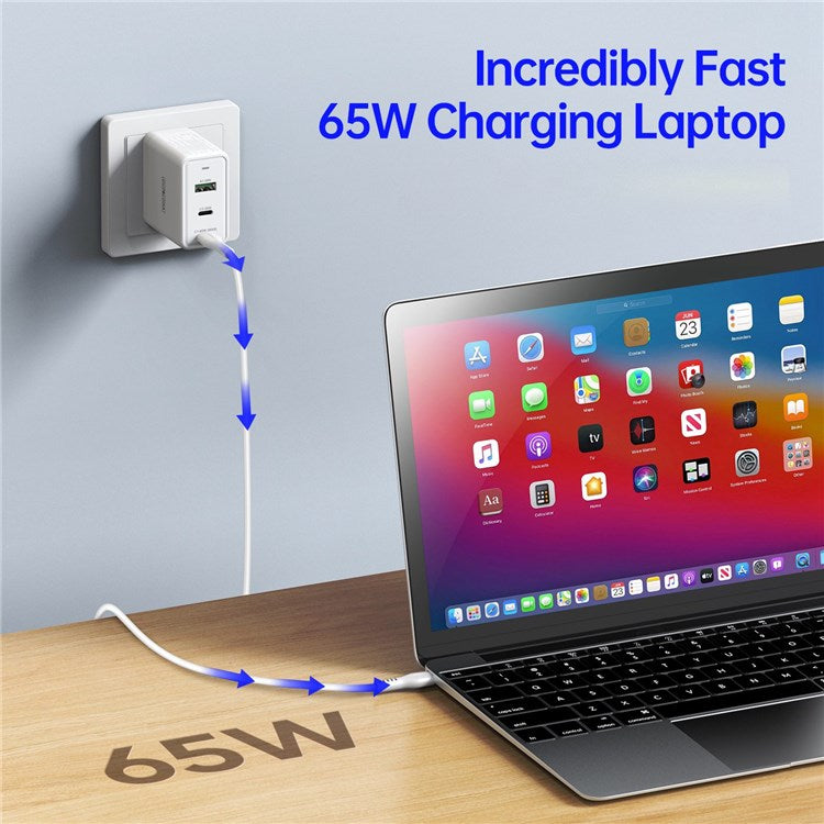 DUZZONA T1 2x Type-C + 1x USB Wall Charger PD 65W Fast Charging Portable GaN Power Adapter for Samsung Galaxy S23 Ultra, S23+,S22 Ultra,S22 Plus, EU Plug