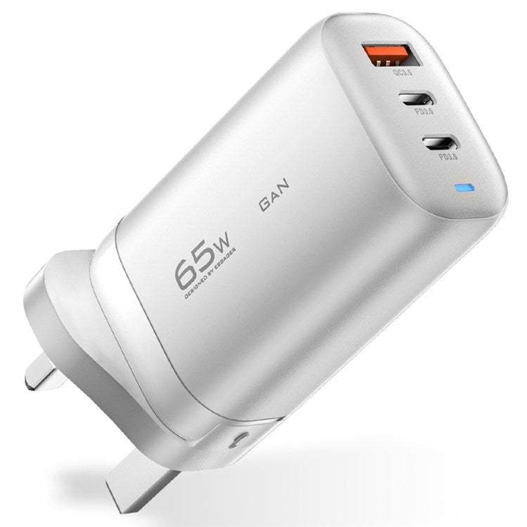 ESSAGER 65W GaN Travel Charging Dock 2 Type-C+1 USB UK Plug Wall Charger [with CE Certificate] - White
