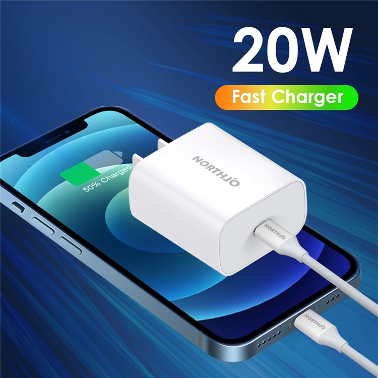 NORTHJO NOPD200101 PD 20W Type-C Single Port Wall Charger Phone Fast Charging Adapter - US Plug/White