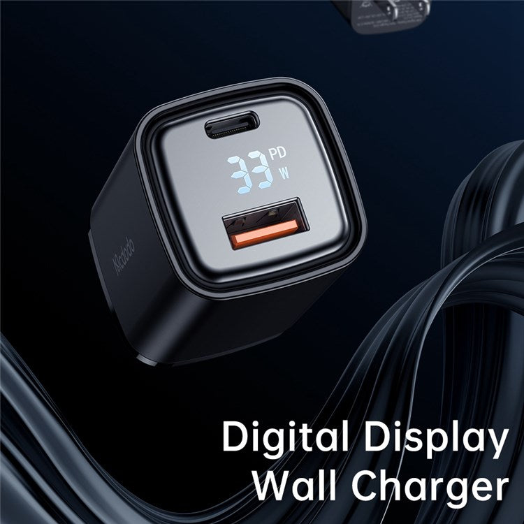 MCDODO Graphite Series 33W USB-A + Type-C Digital Display Dual Port Fast Charging Adapter Wall Charger - CN Standard Plug