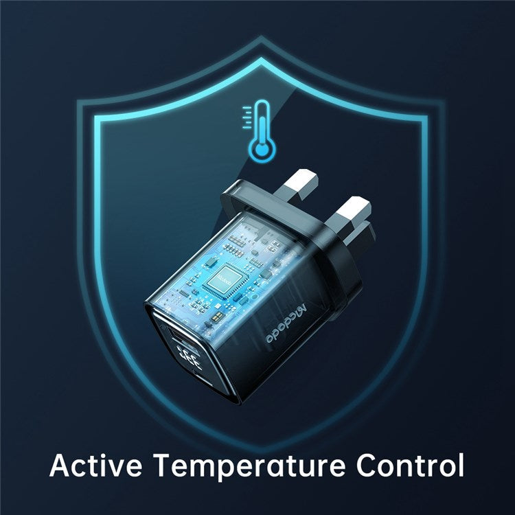 MCDODO Graphite Series 33W USB-A + Type-C Digital Display Dual Port Fast Charging Adapter Wall Charger - UK Plug