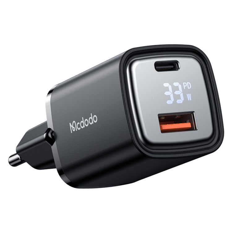 MCDODO Graphite Series 33W USB-A + Type-C Digital Display Dual Port Fast Charging Adapter Wall Charger - EU Plug
