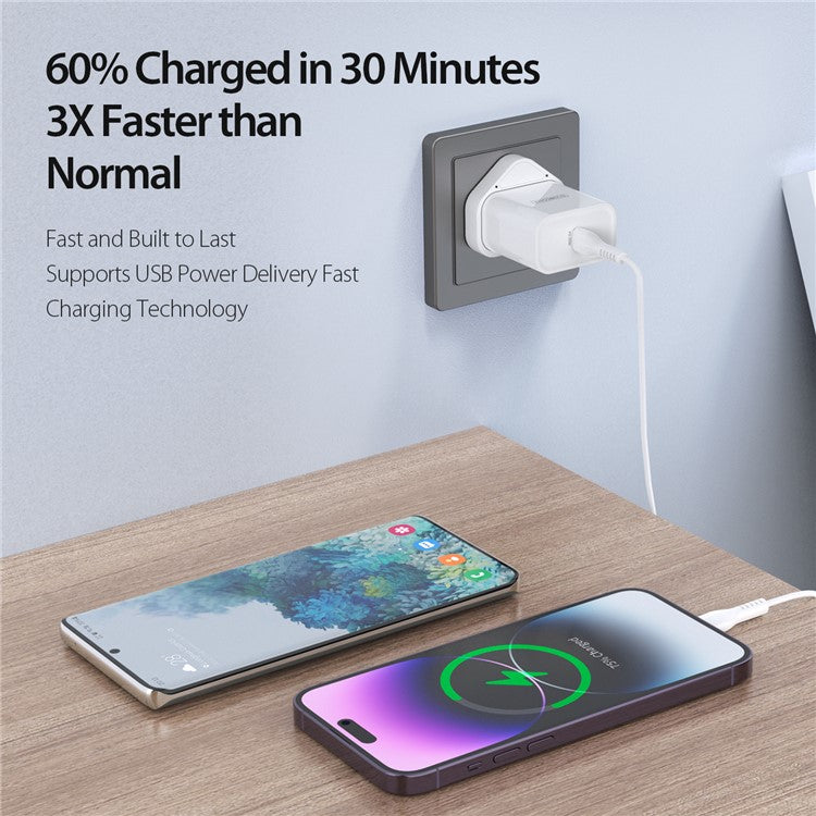 DUZZONA T3 PD 20W Wall Charger Fast Charging Adapter Type-C Single Port Travel Charger, UK Plug