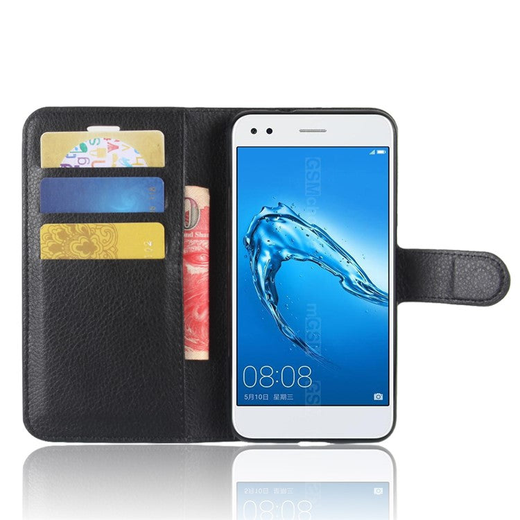 Litchi Texture Leather Wallet Stand Phone Case for Huawei P9 lite mini / Y6 Pro (2017) / Enjoy 7 - Black