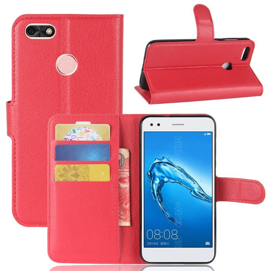 For Huawei P9 lite mini / Y6 Pro (2017) / Enjoy 7 Litchi Texture Leather Wallet Stand Phone Accessory Cover - Red