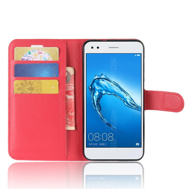 For Huawei P9 lite mini / Y6 Pro (2017) / Enjoy 7 Litchi Texture Leather Wallet Stand Phone Accessory Cover - Red