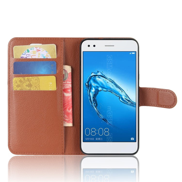Litchi Texture Leather Wallet Stand Phone Accessory Case for Huawei P9 lite mini / Y6 Pro (2017) / Enjoy 7 - Brown