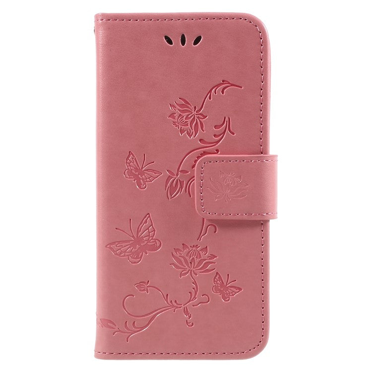 Imprint Butterfly and Flower PU Leather Wallet Phone Case for Huawei Y6 Pro (2017)/Enjoy 7/P9 lite mini - Pink