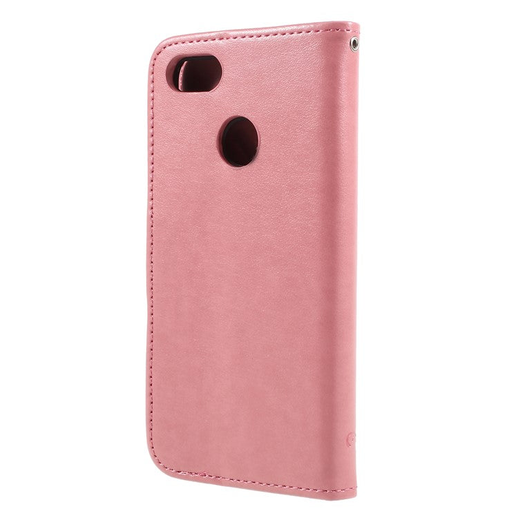 Imprint Butterfly and Flower PU Leather Wallet Phone Case for Huawei Y6 Pro (2017)/Enjoy 7/P9 lite mini - Pink