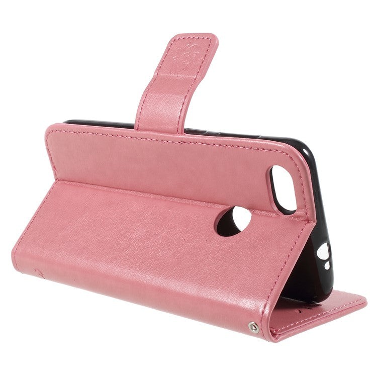 Imprint Butterfly and Flower PU Leather Wallet Phone Case for Huawei Y6 Pro (2017)/Enjoy 7/P9 lite mini - Pink