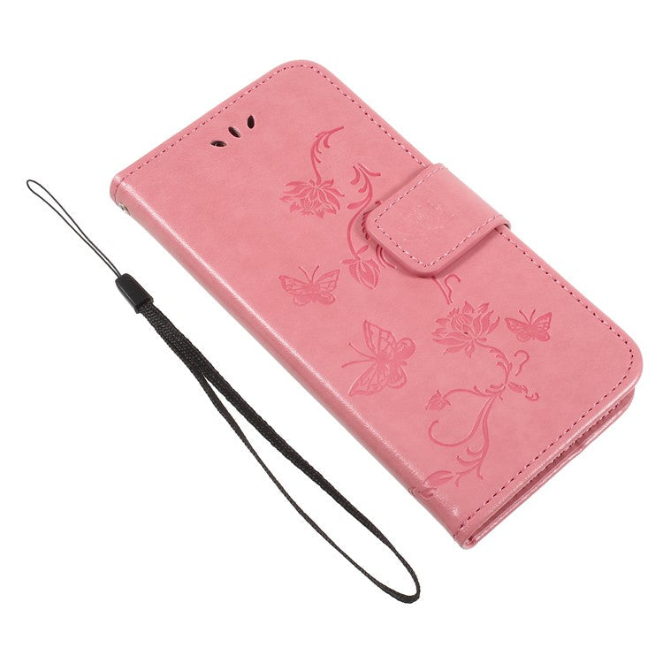Imprint Butterfly and Flower PU Leather Wallet Phone Case for Huawei Y6 Pro (2017)/Enjoy 7/P9 lite mini - Pink