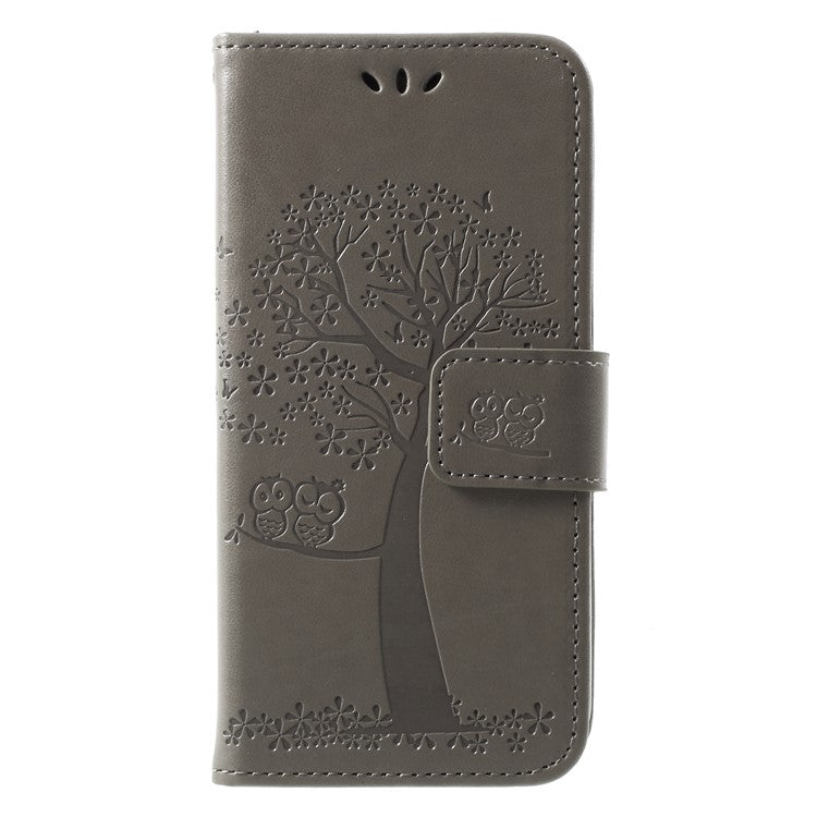Imprint Tree Owl Leather Wallet Stand Cover for Huawei P9 lite mini / Y6 Pro (2017) / Enjoy 7 - Grey