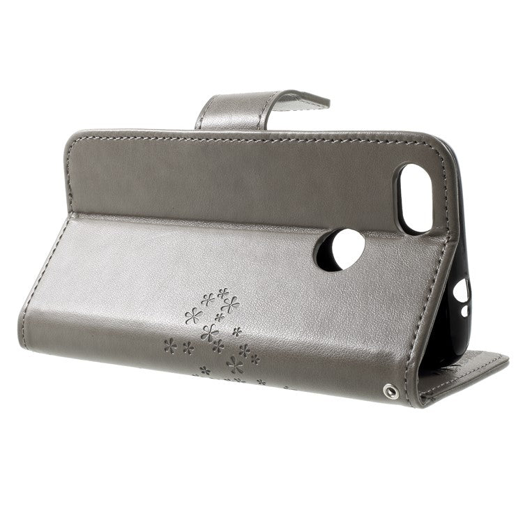 Imprint Tree Owl Leather Wallet Stand Cover for Huawei P9 lite mini / Y6 Pro (2017) / Enjoy 7 - Grey