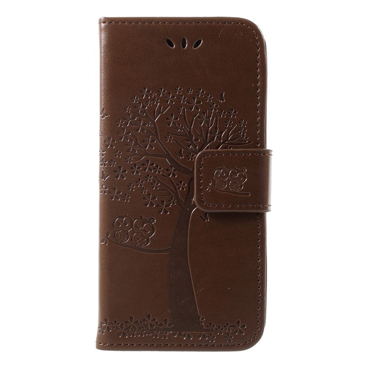 Imprint Tree Owl Leather Protective Case Cover for Huawei P9 lite mini / Y6 Pro (2017) / Enjoy 7 - Brown