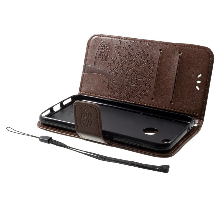 Imprint Tree Owl Leather Protective Case Cover for Huawei P9 lite mini / Y6 Pro (2017) / Enjoy 7 - Brown