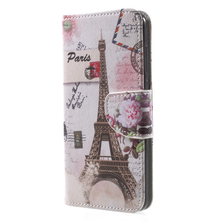 Pattern Printing Leather Card Holder Case for Huawei Mate 10 Lite / nova 2i / Maimang 6 / Honor 9i (India) - Eiffel Tower