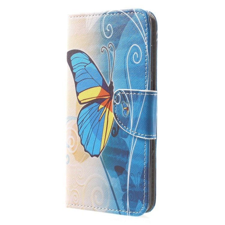 Pattern Printing Leather Stand Cover with Card Slots for Huawei Mate 10 Lite / nova 2i / Maimang 6 / Honor 9i (India) - Blue Butterfly