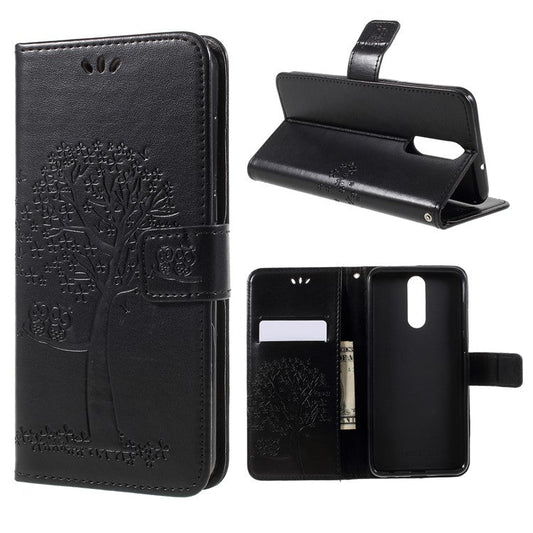 Imprint Tree Owls Leather Wallet Case for Huawei Mate 10 Lite / nova 2i / Maimang 6 / Honor 9i (India) - Black