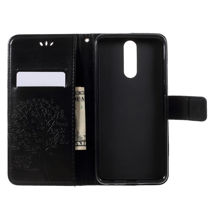 Imprint Tree Owls Leather Wallet Case for Huawei Mate 10 Lite / nova 2i / Maimang 6 / Honor 9i (India) - Black