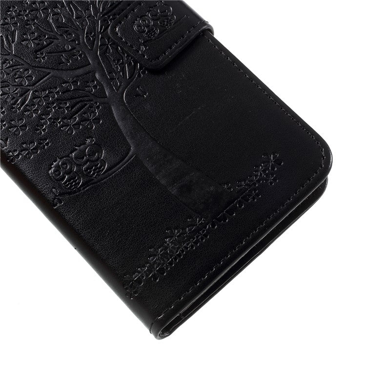 Imprint Tree Owls Leather Wallet Case for Huawei Mate 10 Lite / nova 2i / Maimang 6 / Honor 9i (India) - Black