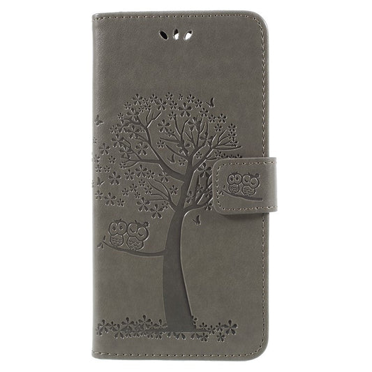 Imprint Tree Owls Leather Wallet Cover for Huawei Mate 10 Lite / nova 2i / Maimang 6 / Honor 9i (India) - Grey