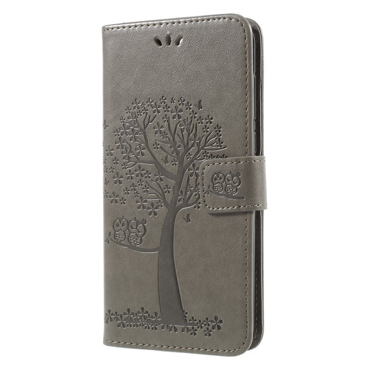 Imprint Tree Owls Leather Wallet Cover for Huawei Mate 10 Lite / nova 2i / Maimang 6 / Honor 9i (India) - Grey