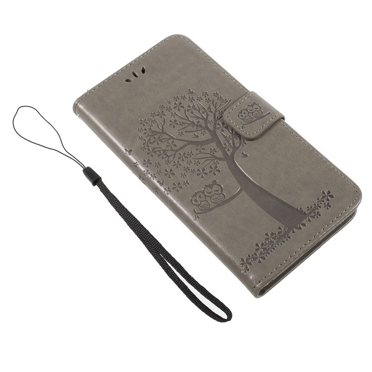 Imprint Tree Owls Leather Wallet Cover for Huawei Mate 10 Lite / nova 2i / Maimang 6 / Honor 9i (India) - Grey