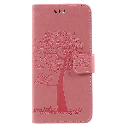 Imprint Tree Owls Leather Wallet Shell Case for Huawei Mate 10 Lite / nova 2i / Maimang 6 / Honor 9i (India) - Pink