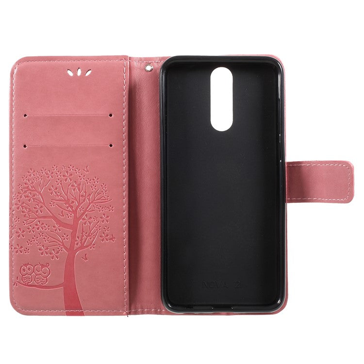 Imprint Tree Owls Leather Wallet Shell Case for Huawei Mate 10 Lite / nova 2i / Maimang 6 / Honor 9i (India) - Pink